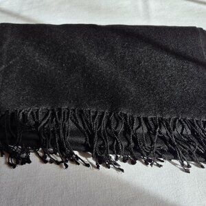 Black Soft Pashmina Shawl with Intact Fringe, Travel Accessory